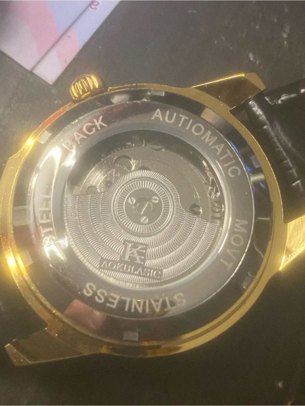 New Koulasan Gold-Tone Automatic Watch with Black Dial